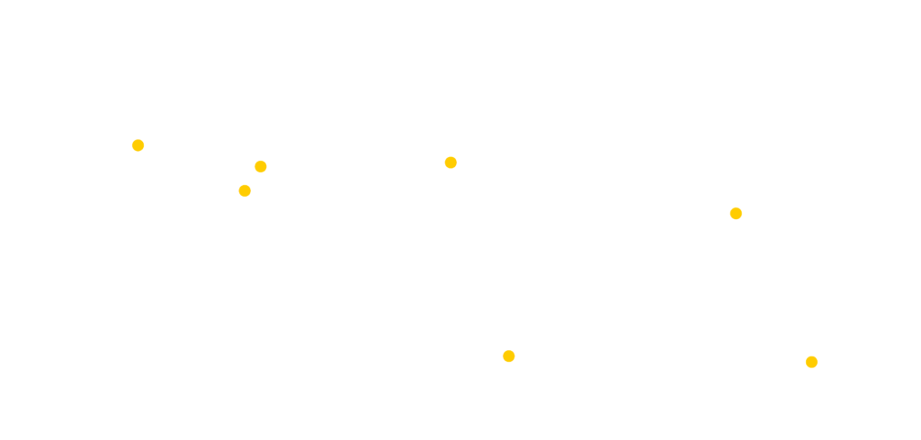 A map highlighting various partner locations, marked with yellow dots indicating their geographical points.